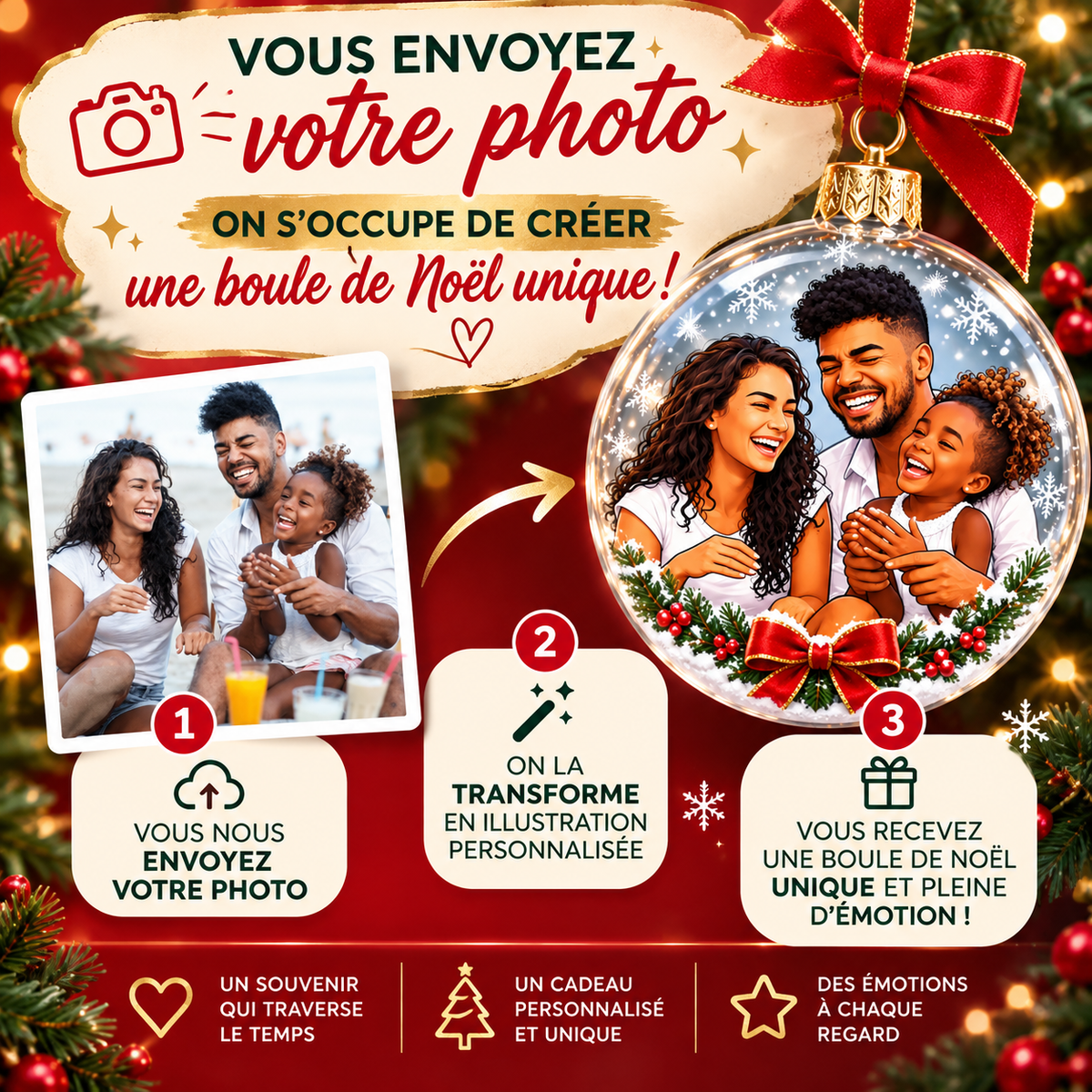 🎄 Boule de Noël personnalisée avec votre photo
