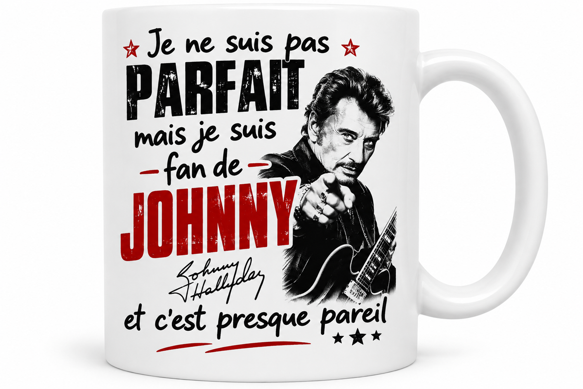 Mug « Je ne suis pas parfait, mais je suis fan de Johnny » 🎸⭐